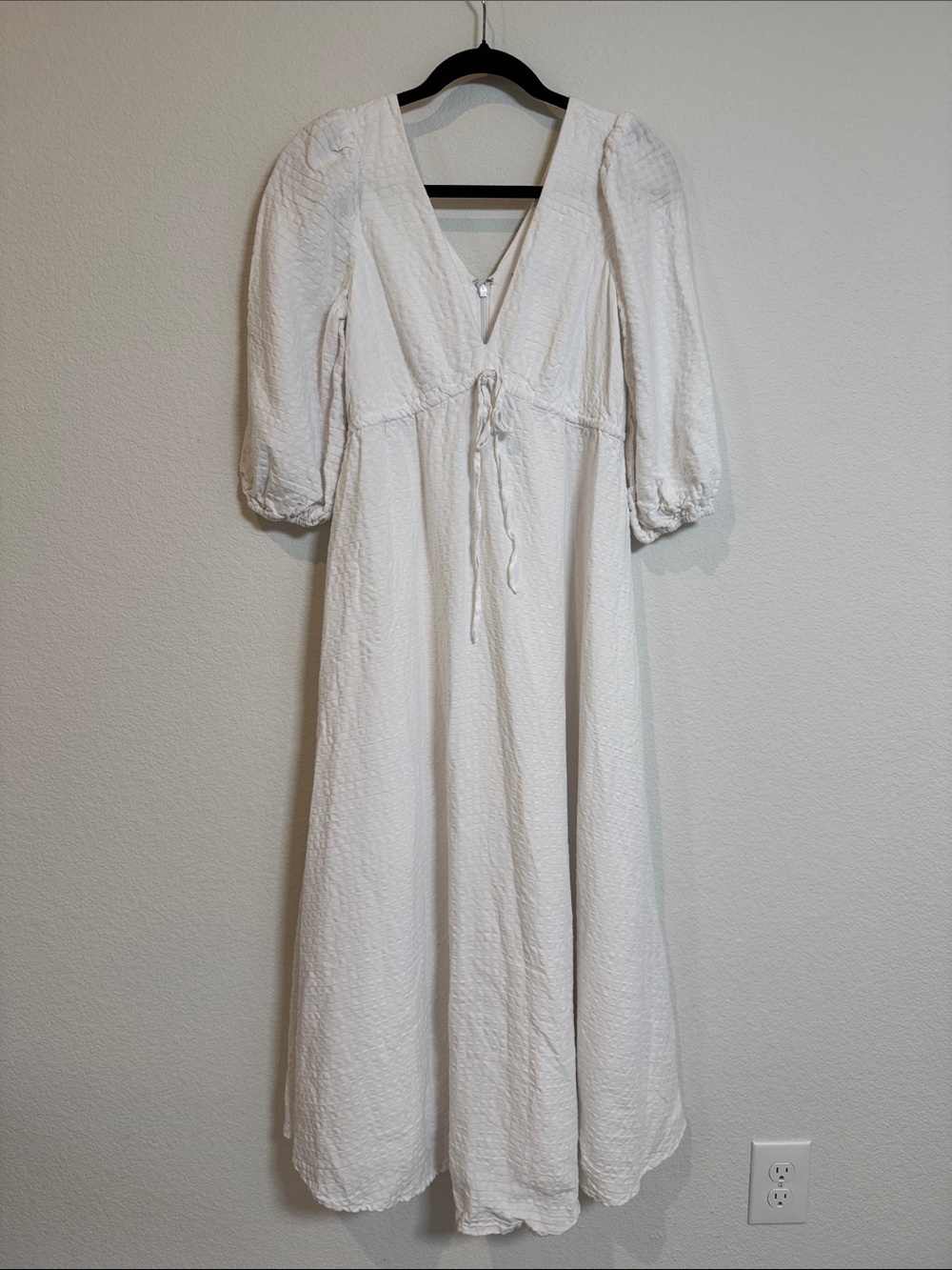Antonio Melani White Cotton Puff Sleeve Cottagecore Midi Dress